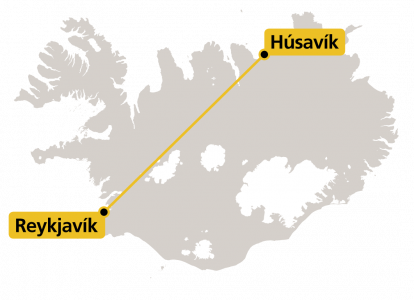 Kort - flug á milli Reykjavík og Húsavík